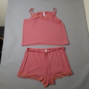 Auden Sleepwear Pajama Set XL Cami Top & Shorts Lace Trim Pink